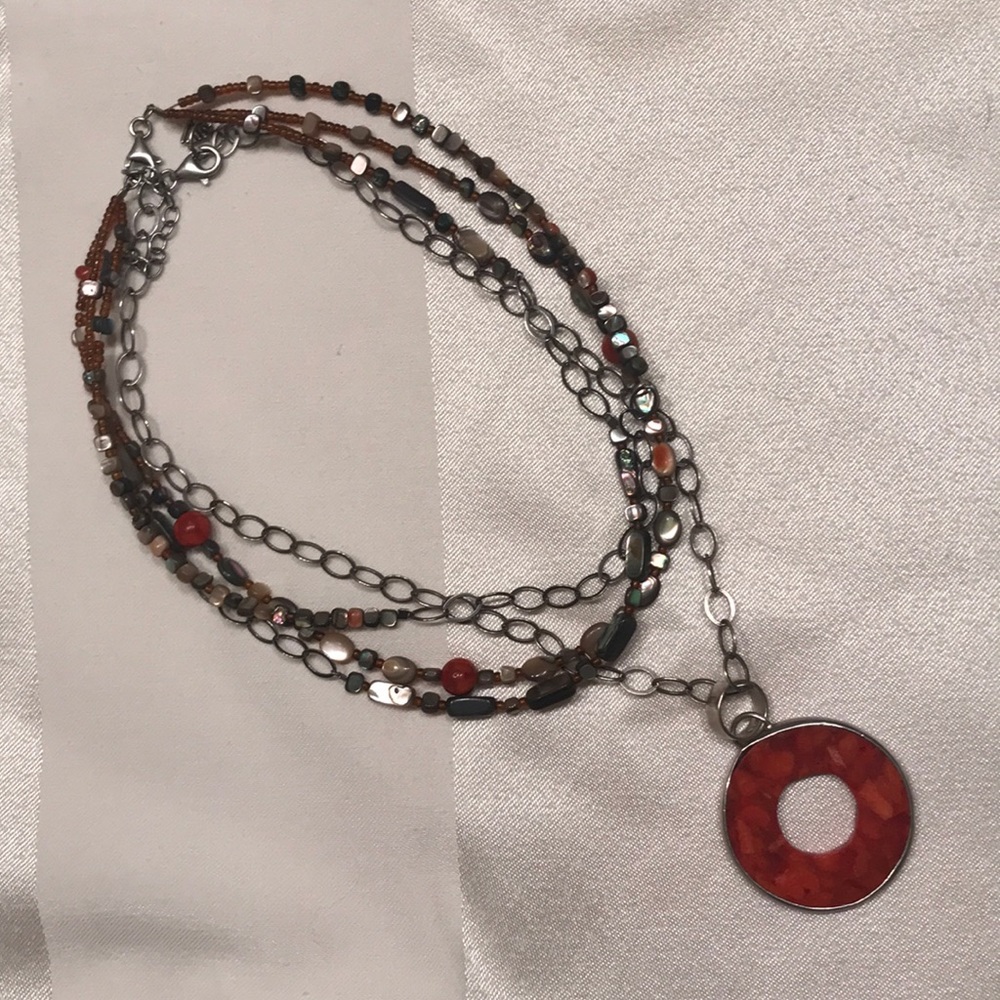 Silpada necklace set, Coral, Silver, Abalone shell